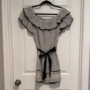 Zara Striped Off-Shoulder Dress with Black Bow